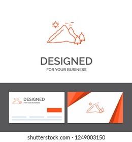 Business logo template for mountain, landscape, hill, nature, scene. Orange Visiting Cards with Brand logo template