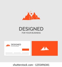 Business logo template for mountain, landscape, hill, nature, sun. Orange Visiting Cards with Brand logo template.