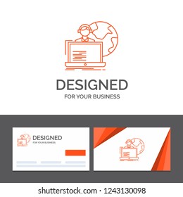 Business logo template for outsource, outsourcing, allocation, human, online. Orange Visiting Cards with Brand logo template