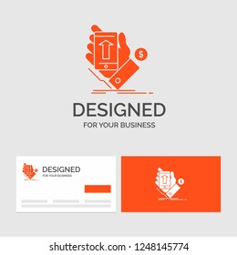 Business logo template for phone, hand, Shopping, smartphone, Currency. Orange Visiting Cards with Brand logo template.