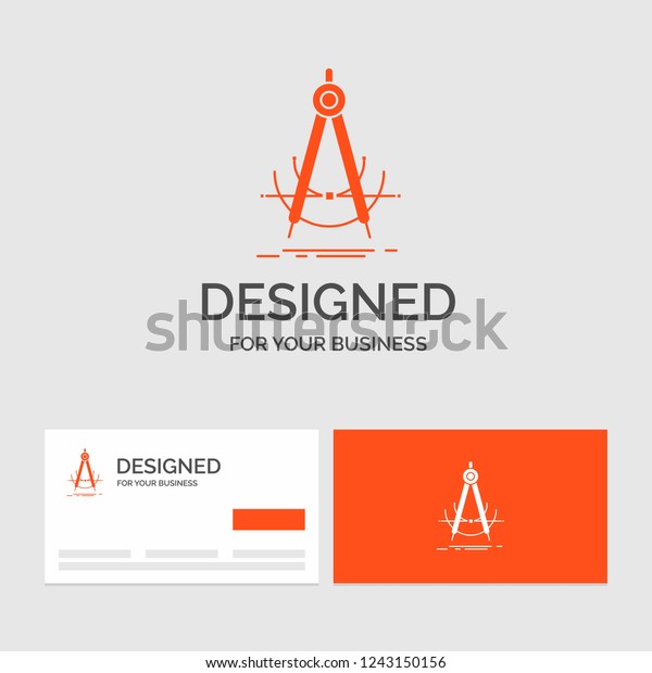 Business logo template for Precision, accure,\
geometry, compass, measurement. Orange Visiting Cards with Brand\
logo template.
