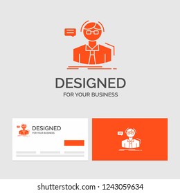 Business logo template for professor, student, scientist, teacher, school. Orange Visiting Cards with Brand logo template.