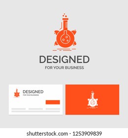 Business logo template for research, laboratory, flask, tube, development. Orange Visiting Cards with Brand logo template.