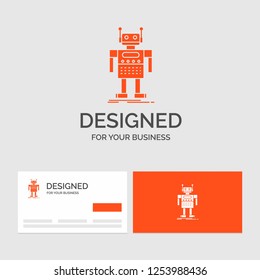 Business logo template for robot, Android, artificial, bot, technology. Orange Visiting Cards with Brand logo template.