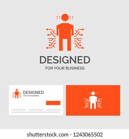 Business logo template for Sensor, body, Data, Human, Science. Orange Visiting Cards with Brand logo template.