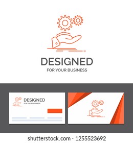 Business logo template for solution, hand, idea, gear, services. Orange Visiting Cards with Brand logo template