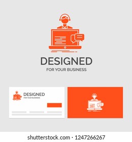 Business logo template for support, chat, customer, service, help. Orange Visiting Cards with Brand logo template.