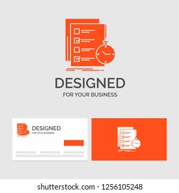 Business logo template for todo, task, list, check, time. Orange Visiting Cards with Brand logo template.