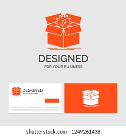 Business logo template for upload, performance, productivity, progress, work. Orange Visiting Cards with Brand logo template.