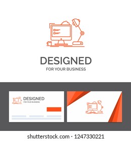 Business logo template for workplace, workstation, office, lamp, computer. Orange Visiting Cards with Brand logo template