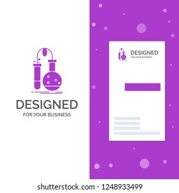 Business Logo for Testing, Chemistry, flask, lab, science. Vertical Purple Business / Visiting Card template. Creative background vector illustration