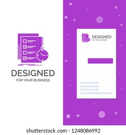 Business Logo for todo, task, list, check, time. Vertical Purple Business / Visiting Card template. Creative background vector illustration