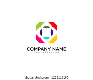 business logo vector concept illustration. Colored ring with abstract shapes. Positive geometric sign in optimism style. Design element.