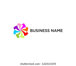 business logo vector concept illustration. Colored ring with abstract shapes. Positive geometric sign in optimism style. Design element.
