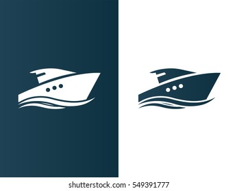 Business logo yacht floating on the waves modern simple - isolated vector