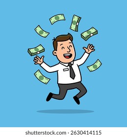 Business look cartoon smiling wide