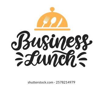 Business Lunch calligraphy vector logo badge, insignia logotype. Hand written modern lettering for menu, invitation, social media. Vintage retro style.