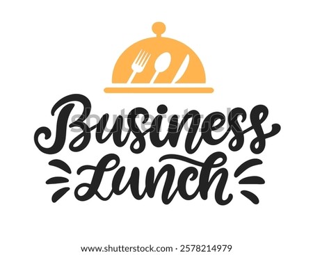 Business Lunch calligraphy vector logo badge, insignia logotype. Hand written modern lettering for menu, invitation, social media. Vintage retro style.
