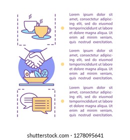 Business Lunch Concept Linear Illustration. Make Appointment. Article, Brochure, Magazine Page Layout With Text Boxes. Coffee Interview. Business Meeting. Print Design. Vector Isolated Outline Drawing