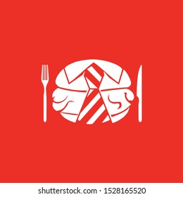 Business lunch icon burger concept with cuttlery on red background