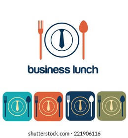 business lunch and icon set flat design