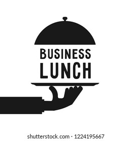 business lunch like black hand serve. simple trend modern cater foodie word logotype graphic cartoon isolated on white. concept of gourmet person with cuisine and free hour for employee in eatery