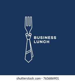 Business lunch logo template design with a fork in outline style. Vector illustration.