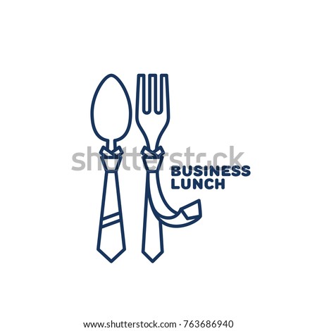 Business lunch logo template design with a fork and a spoon in outline style. Vector illustration.