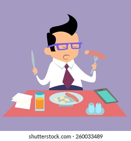 Business lunch office worker businessman eats fast food