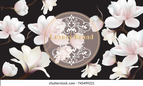 Business Luxury card Vector. Modern design with magnolia floral decor. Place for texts