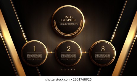 business luxury infographic templates, gold black color, flow chart data visualization for abstract background template 3 steps options.