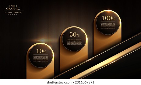 business luxury infographic templates, gold black color, flow chart data visualization for abstract background template 3 steps options.