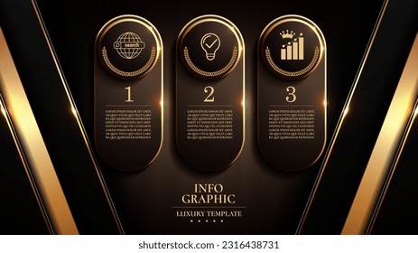 plantillas infográficas de lujo empresarial, color negro dorado, visualización de datos de diagrama de flujo para plantillas de fondo abstracto 3 pasos opciones.