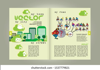 Business magazine, brochure layout with economy subject, vector