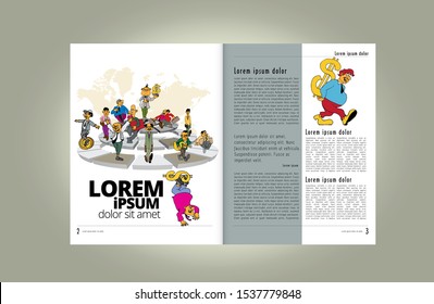 Business magazine, brochure layout with economy subject, vector