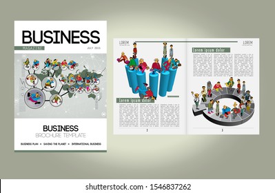 Business magazine, brochure layout with economy subject, vector