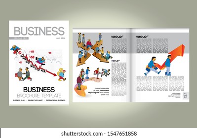 Business magazine, brochure layout with economy subject, vector
