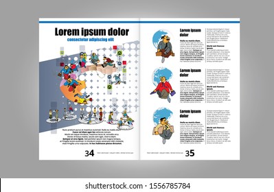 Business magazine, brochure layout with economy subject, vector