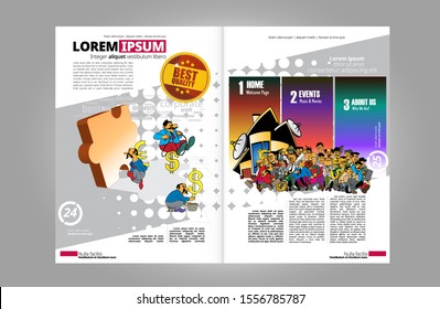 Business magazine, brochure layout with economy subject, vector