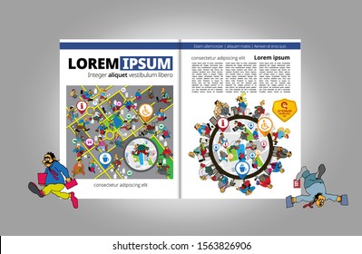 Business magazine, brochure layout with economy subject, vector