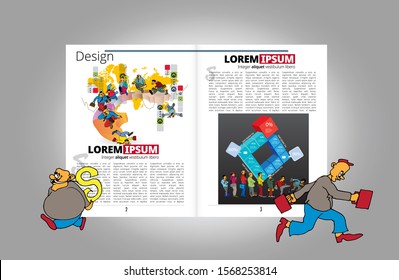 Business magazine, brochure layout with economy subject, vector