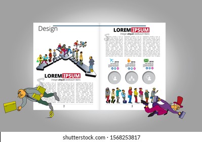 Business magazine, brochure layout with economy subject, vector