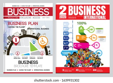 Business magazine, brochure layout with economy subject, vector