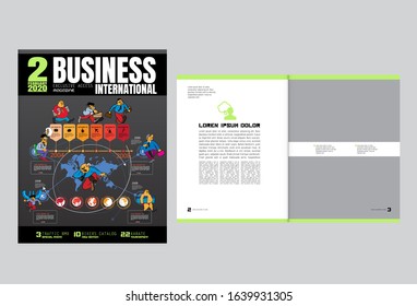 Business magazine, brochure layout with economy subject, vector