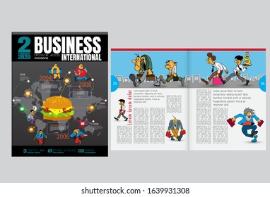 Business magazine, brochure layout with economy subject, vector