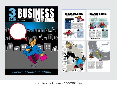 Business magazine, brochure layout with economy subject, vector