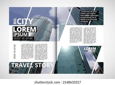 Business magazine, brochure layout with urban landscape. Vector illustration