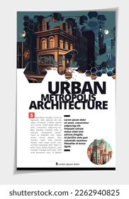 Business magazine, brochure layout with urban landscape. Vector illustration