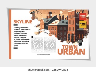 Business magazine, brochure layout with urban landscape. Vector illustration