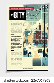 Business magazine, brochure layout with urban landscape. Vector illustration